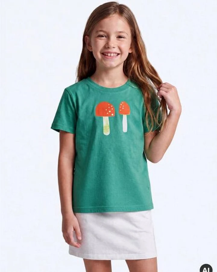 MELAdi Kinder Shirt aus Biobaumwolle - Pilze auf Meadow Green