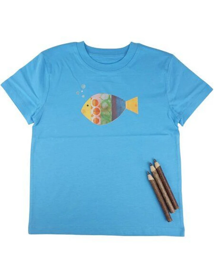 MELAdi Kinder Shirt aus Biobaumwolle - Fisch auf Aqua Blue