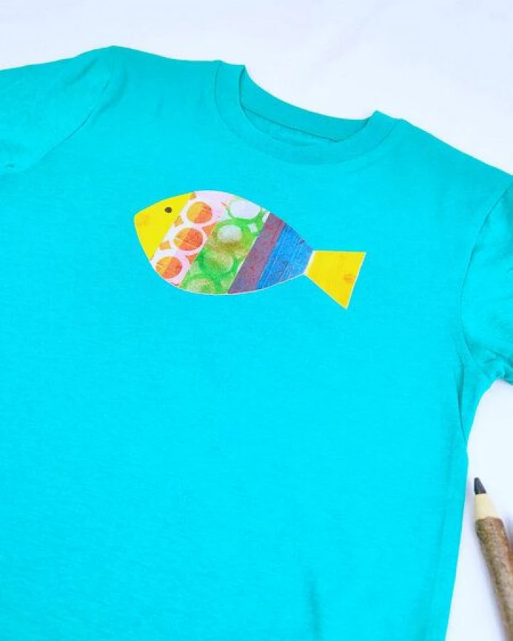 Meladi Kinder Shirt aus Biobaumwolle - Fisch auf Türkis