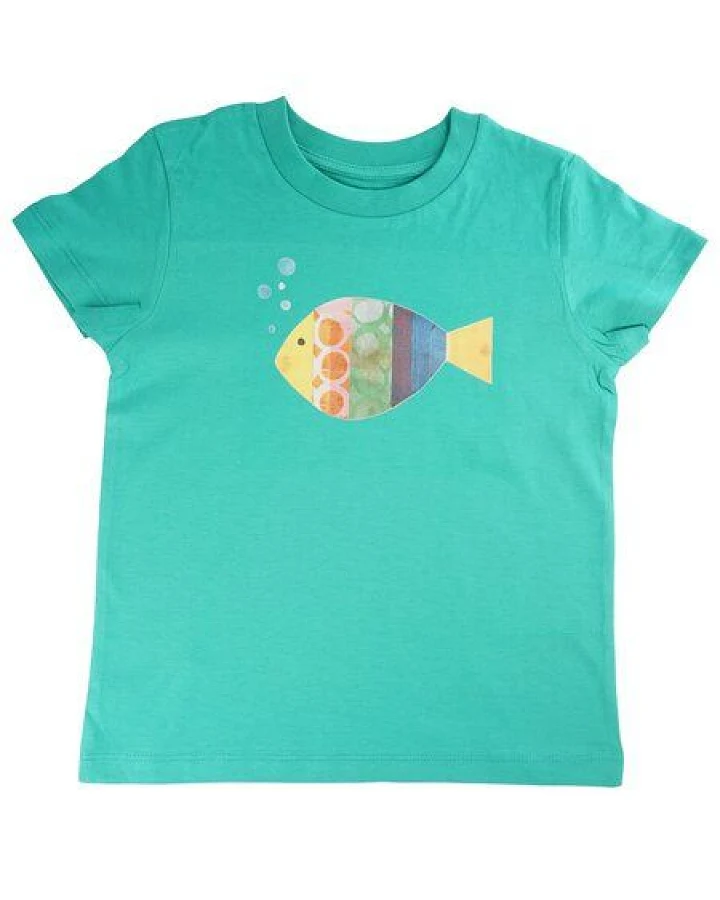 MELAdi Kinder Shirt aus Biobaumwolle - Fisch auf Meadow Green