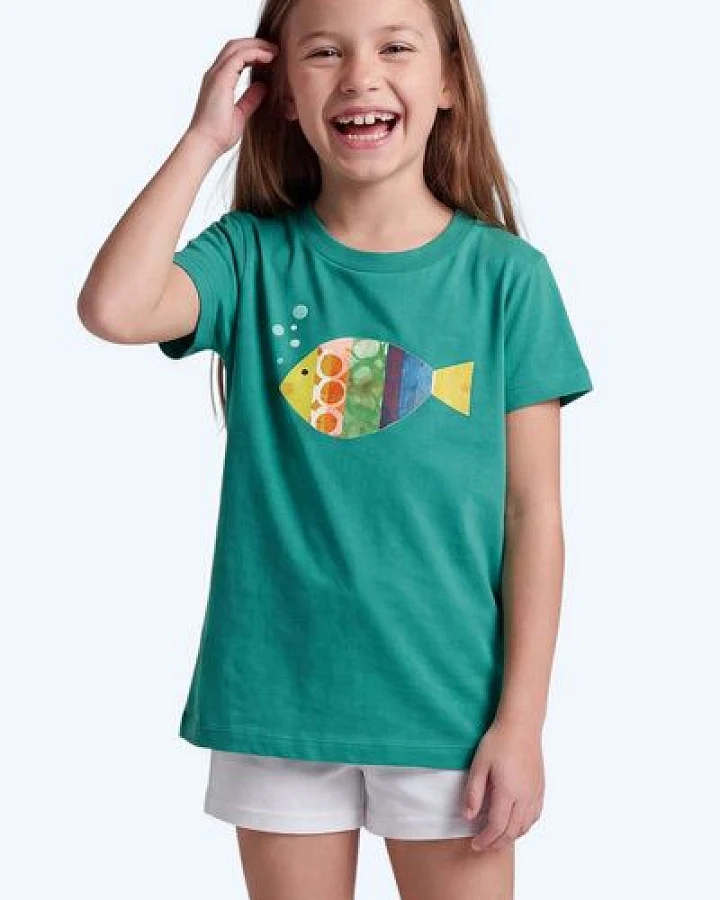 MELAdi Kinder Shirt aus Biobaumwolle - Fisch auf Meadow Green