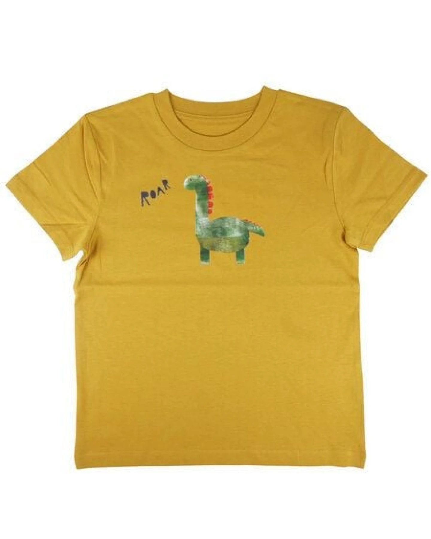 Meladi Kinder Shirt aus Biobaumwolle - Dino auf Ocre Gelb – Ansicht 3