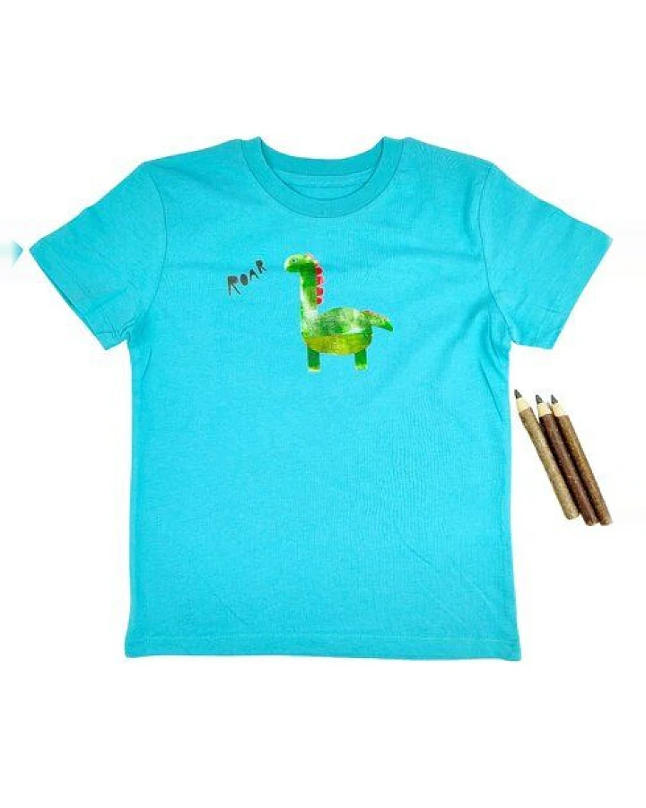 Meladi Kinder Shirt aus Biobaumwolle - Dino auf Türkis