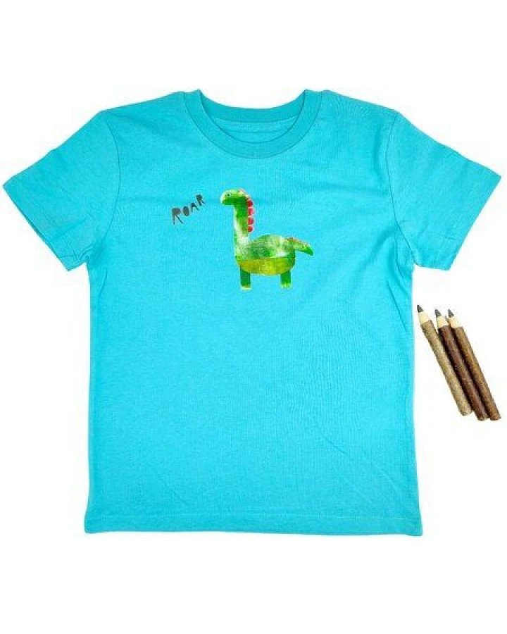 Meladi Kinder Shirt aus Biobaumwolle - Dino auf Türkis