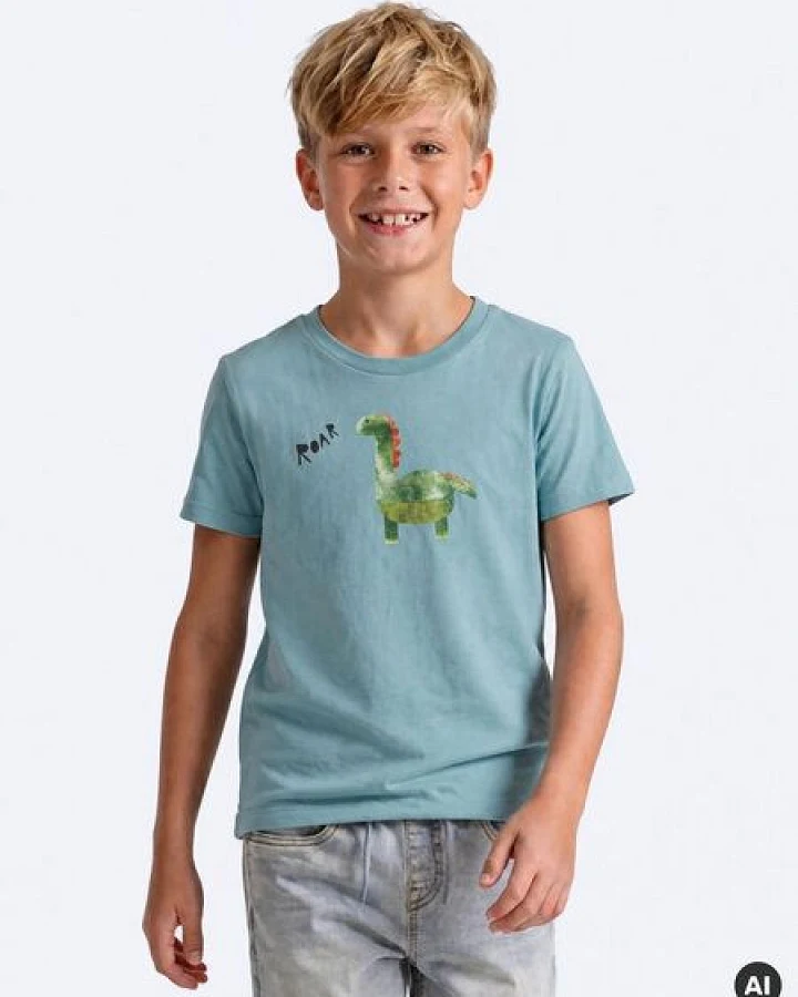 MELAdi Kinder Shirt aus Biobaumwolle - Dino auf Türkis