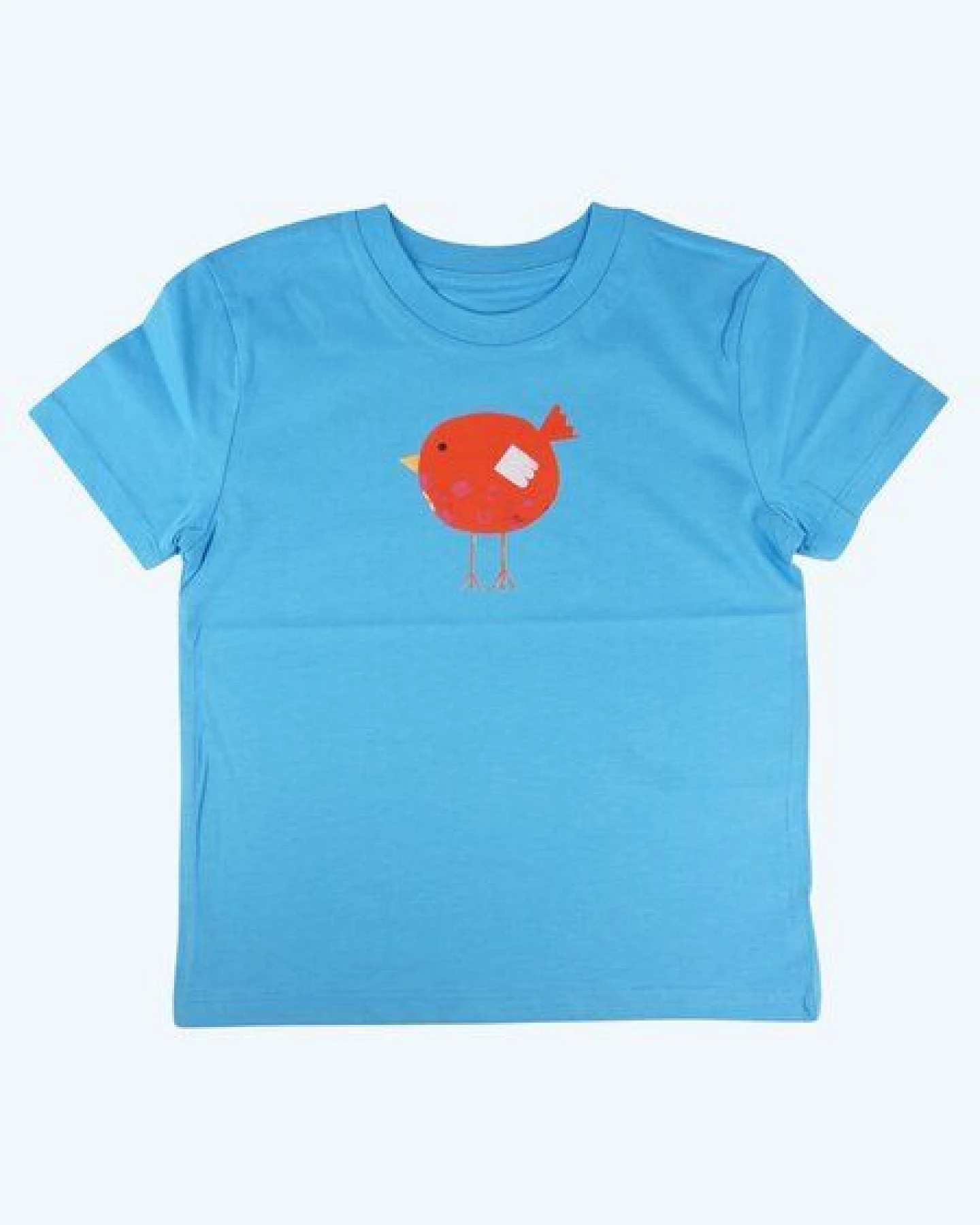 MELAdi Kinder Shirt aus Biobaumwolle - Roter Vogel auf Aqua Blue – Ansicht 2