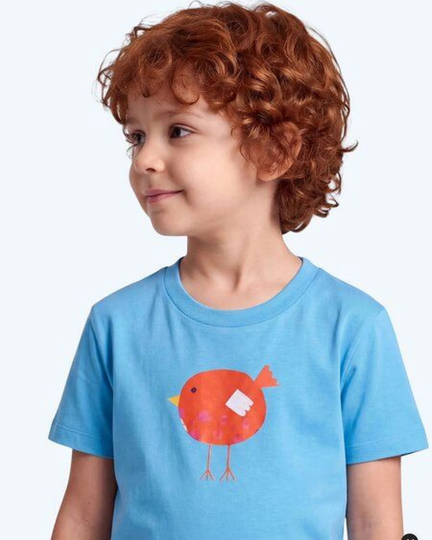 MELAdi Kinder Shirt aus Biobaumwolle - Roter Vogel auf Aqua Blue – Ansicht 3