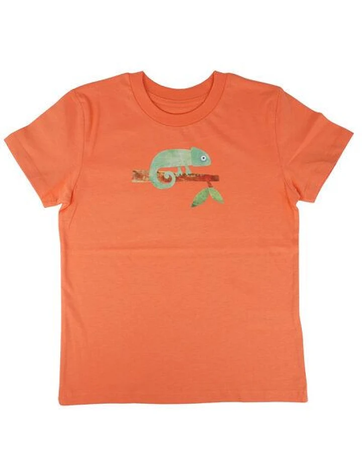 Meladi Kinder Shirt aus Biobaumwolle - Chamäleon auf Orange