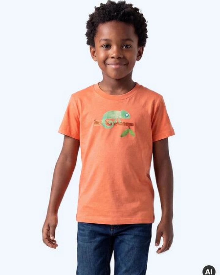 MELAdi Kinder Shirt aus Biobaumwolle - Chamäleon auf Orange
