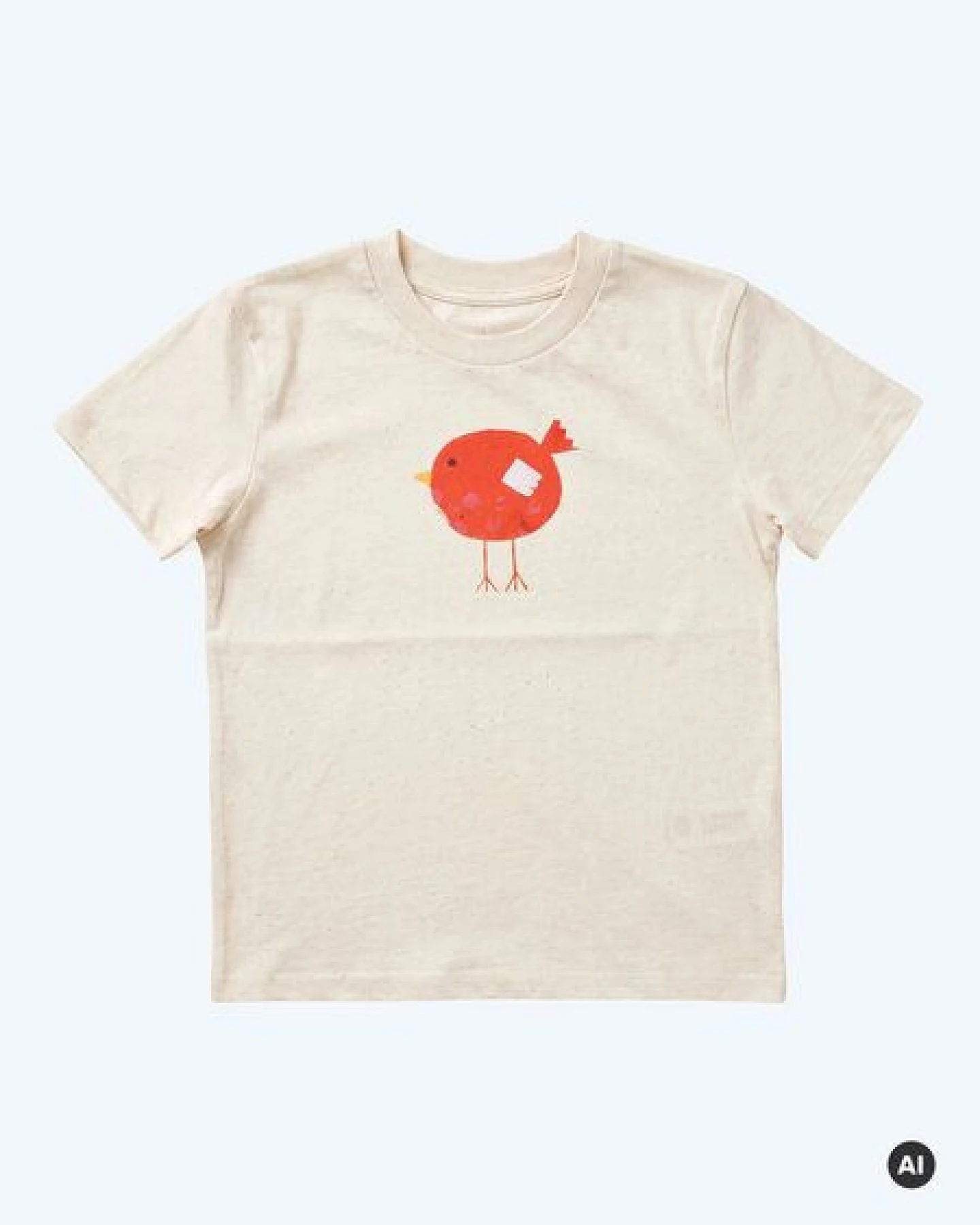 MELAdi Kinder Shirt aus Biobaumwolle - Roter Vogel auf Natural Raw – Ansicht 2