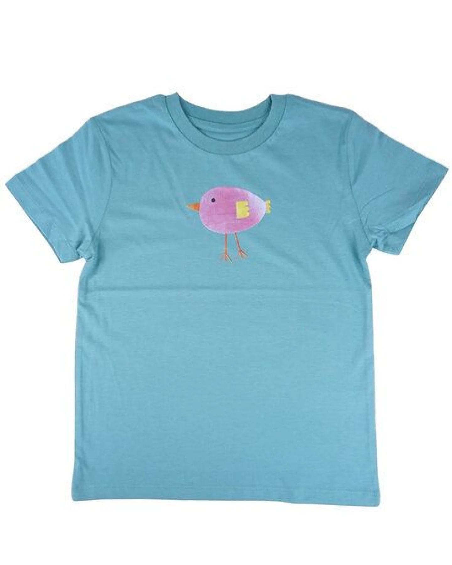 Meladi Kinder Shirt aus Biobaumwolle - Lila Vogel auf Türkis – Ansicht 3