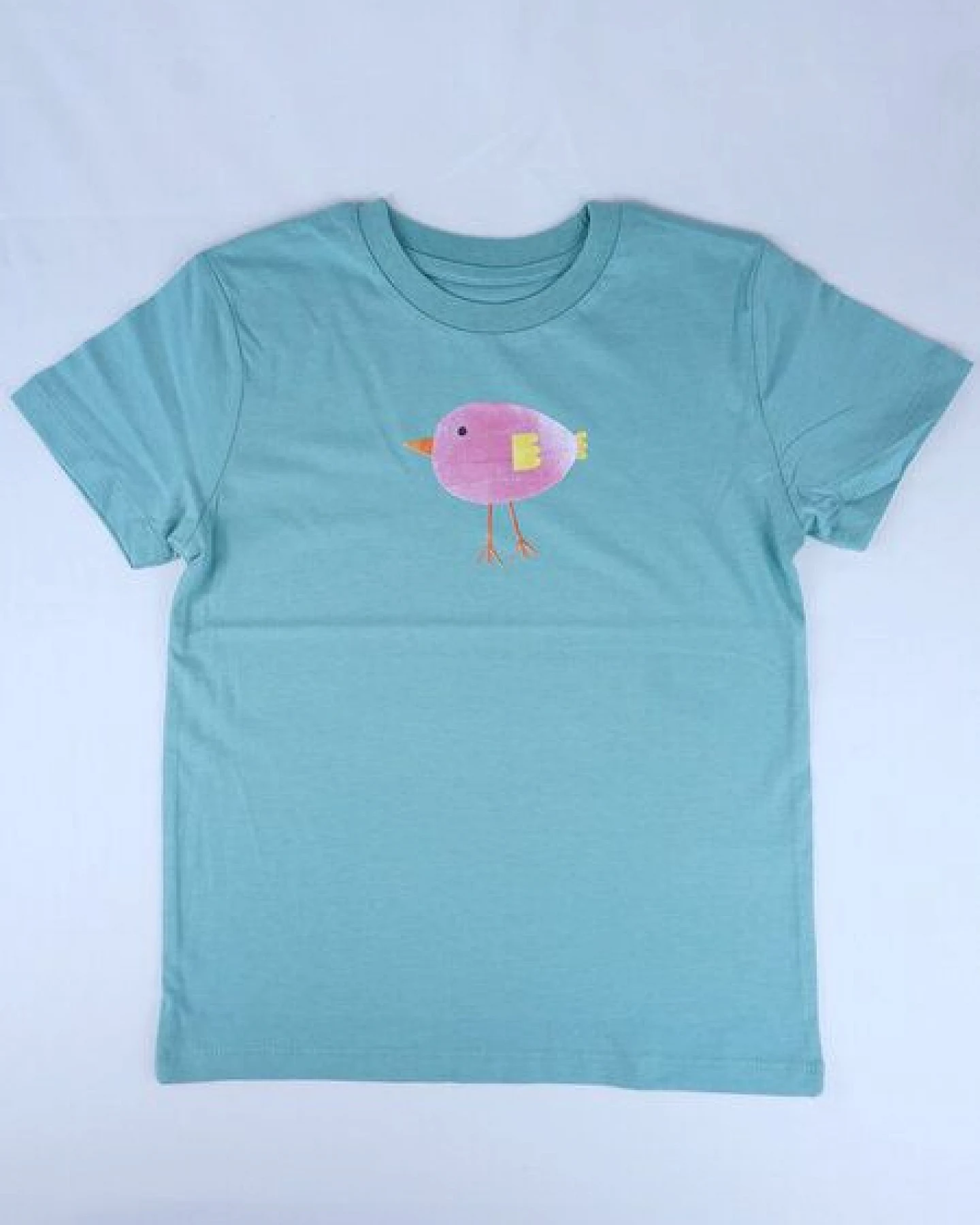 MELAdi Kinder Shirt aus Biobaumwolle - Lila Vogel auf Türkis – Ansicht 3