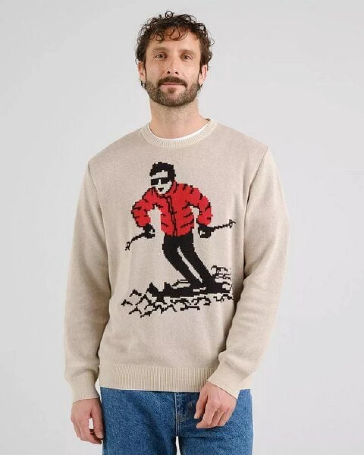 DEDICATED Herren Pullover Mora Fallen Skier Pullover - Oat White