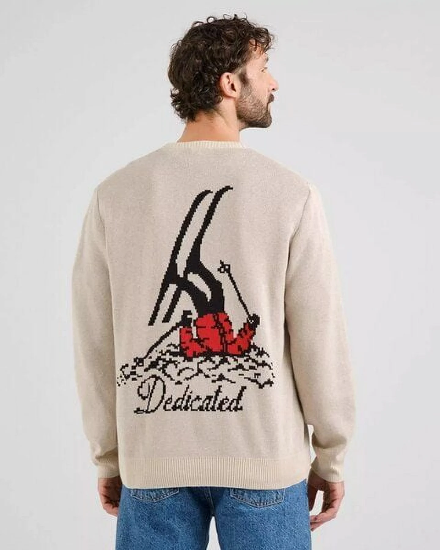 DEDICATED Herren Pullover Mora Fallen Skier Pullover - Oat White – Ansicht 2