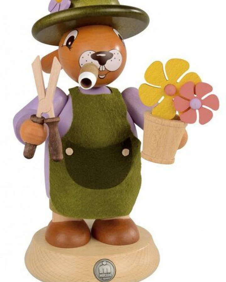 Müller Seiffen Räucherhase Gärtner farbig große Osterhasen, 19 cm