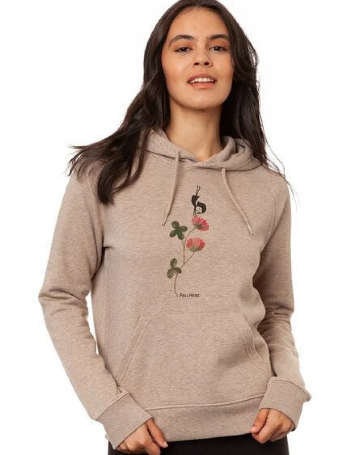 FellHerz Damen Hoodie Glücksklee heather sand, Bio Fair und Vegan