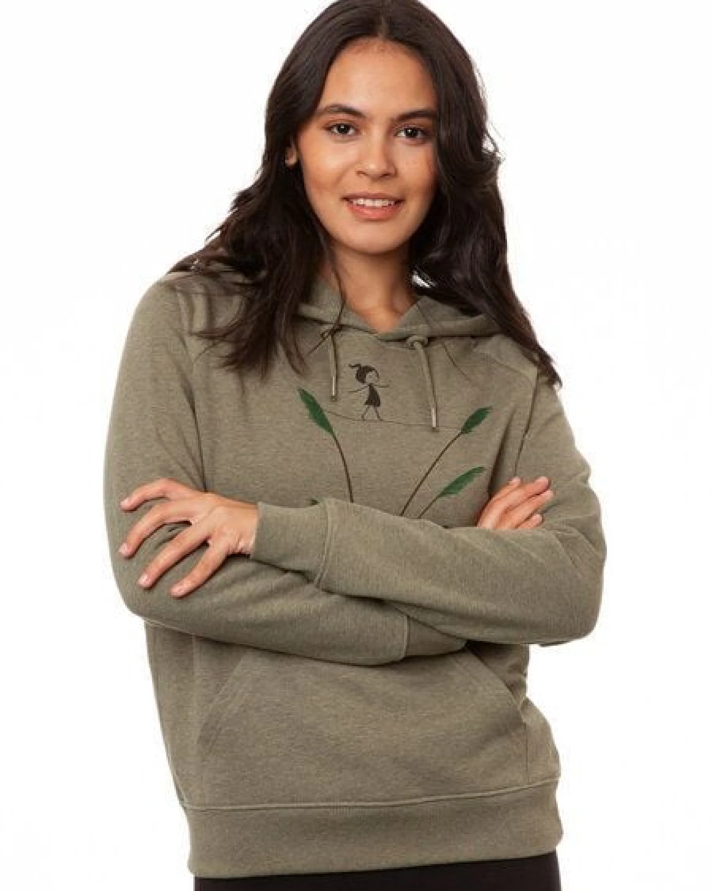 FellHerz Damen Hoodie Seiltanz heather khaki, Bio Fair und Vegan – Ansicht 2