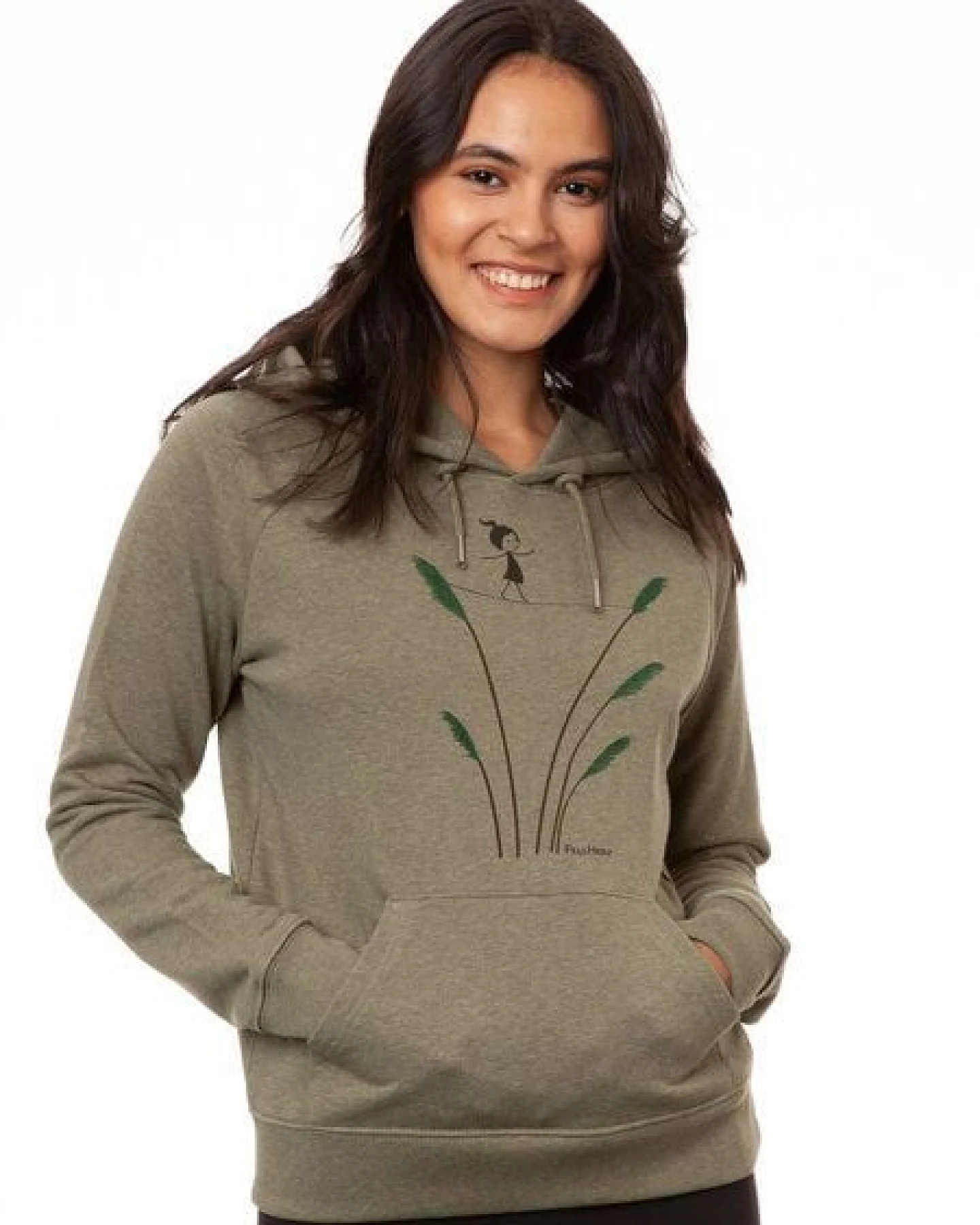 FellHerz Damen Hoodie Seiltanz heather khaki, Bio Fair und Vegan – Ansicht 3