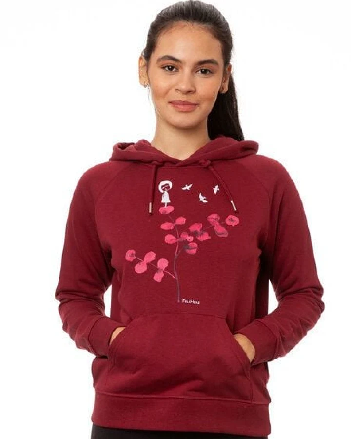 FellHerz Damen Hoodie Eukalyptusmädchen burgundy, Bio Fair und Vegan