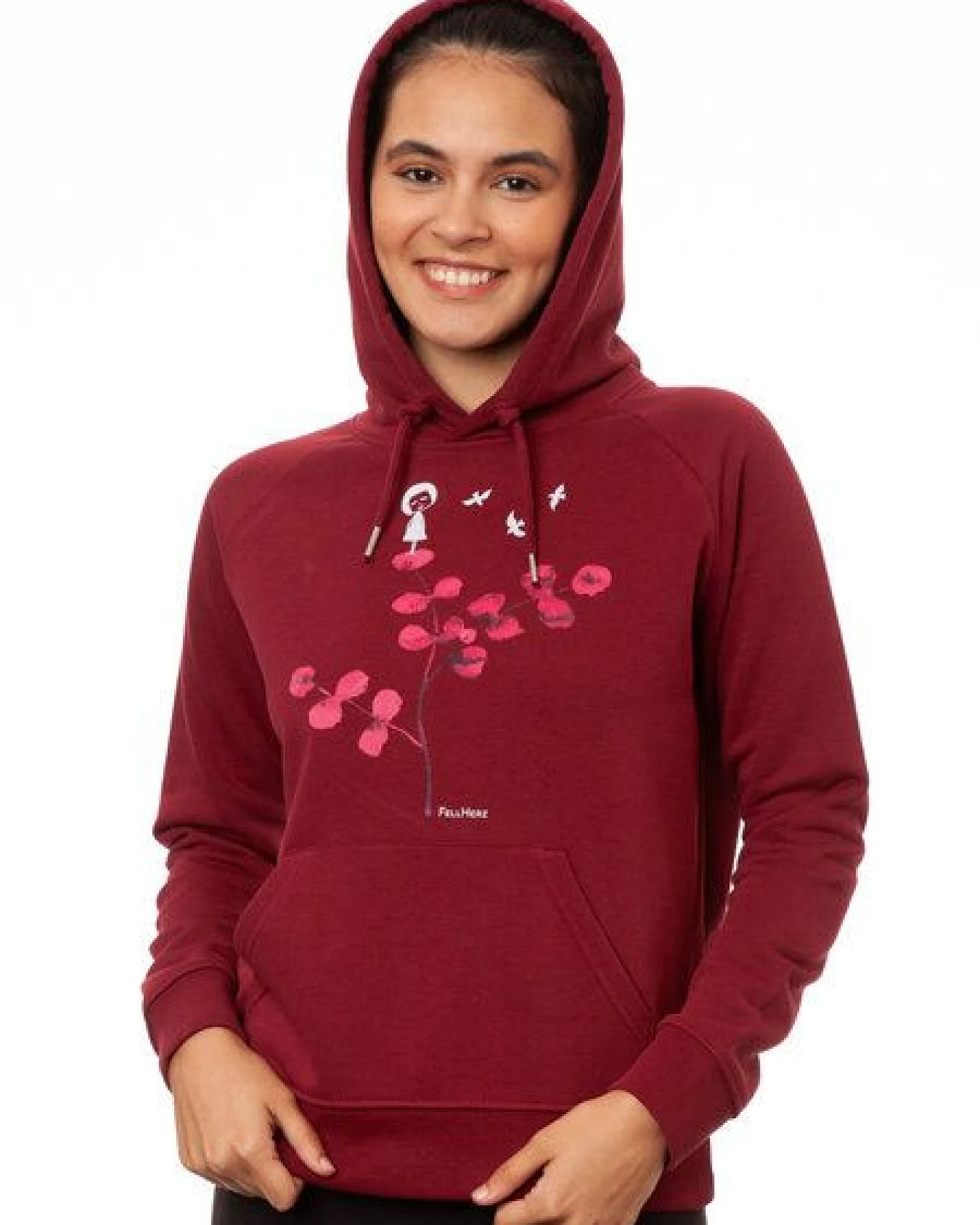 FellHerz Damen Hoodie Eukalyptusmädchen burgundy, Bio Fair und Vegan – Ansicht 2