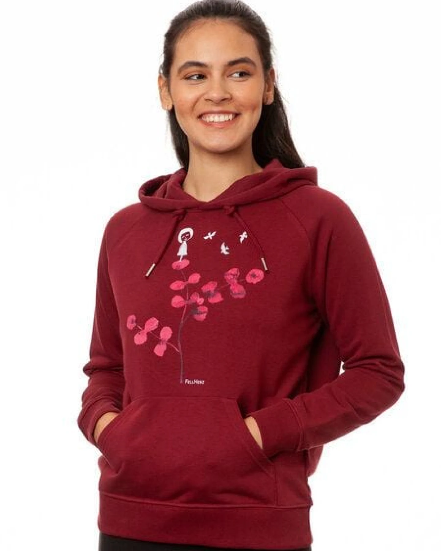 FellHerz Damen Hoodie Eukalyptusmädchen burgundy, Bio Fair und Vegan – Ansicht 4