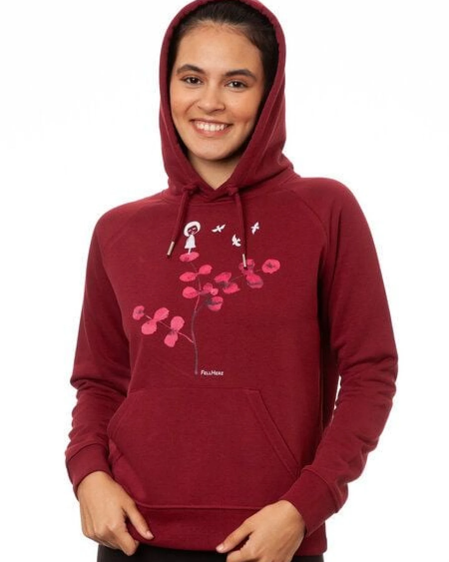 FellHerz Damen Hoodie Eukalyptusmädchen burgundy, Bio Fair und Vegan – Ansicht 2