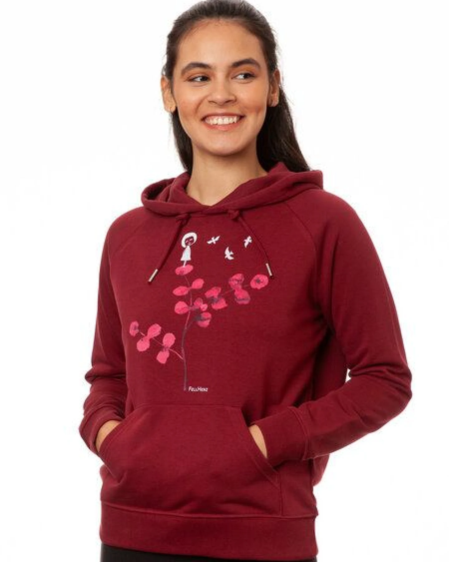 FellHerz Damen Hoodie Eukalyptusmädchen burgundy, Bio Fair und Vegan – Ansicht 4