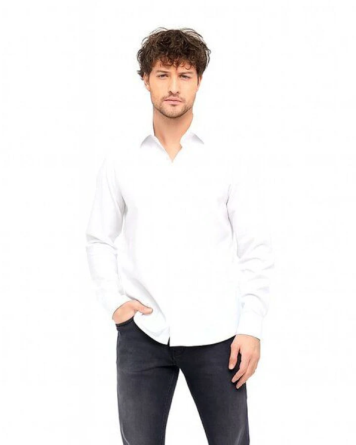 BUFFON ITALY Herren Business Hemd Bio-Baumwolle weiss schwarz Classic Fit Slim Fit