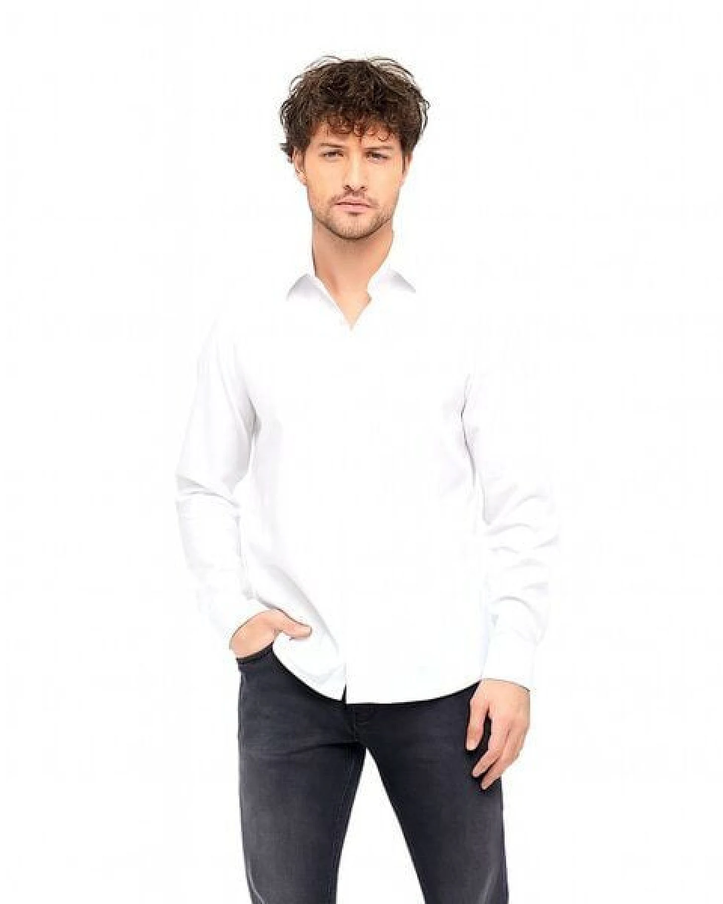 BUFFON ITALY Herren Business Hemd Bio-Baumwolle weiss schwarz Classic Fit Slim Fit – Ansicht 4