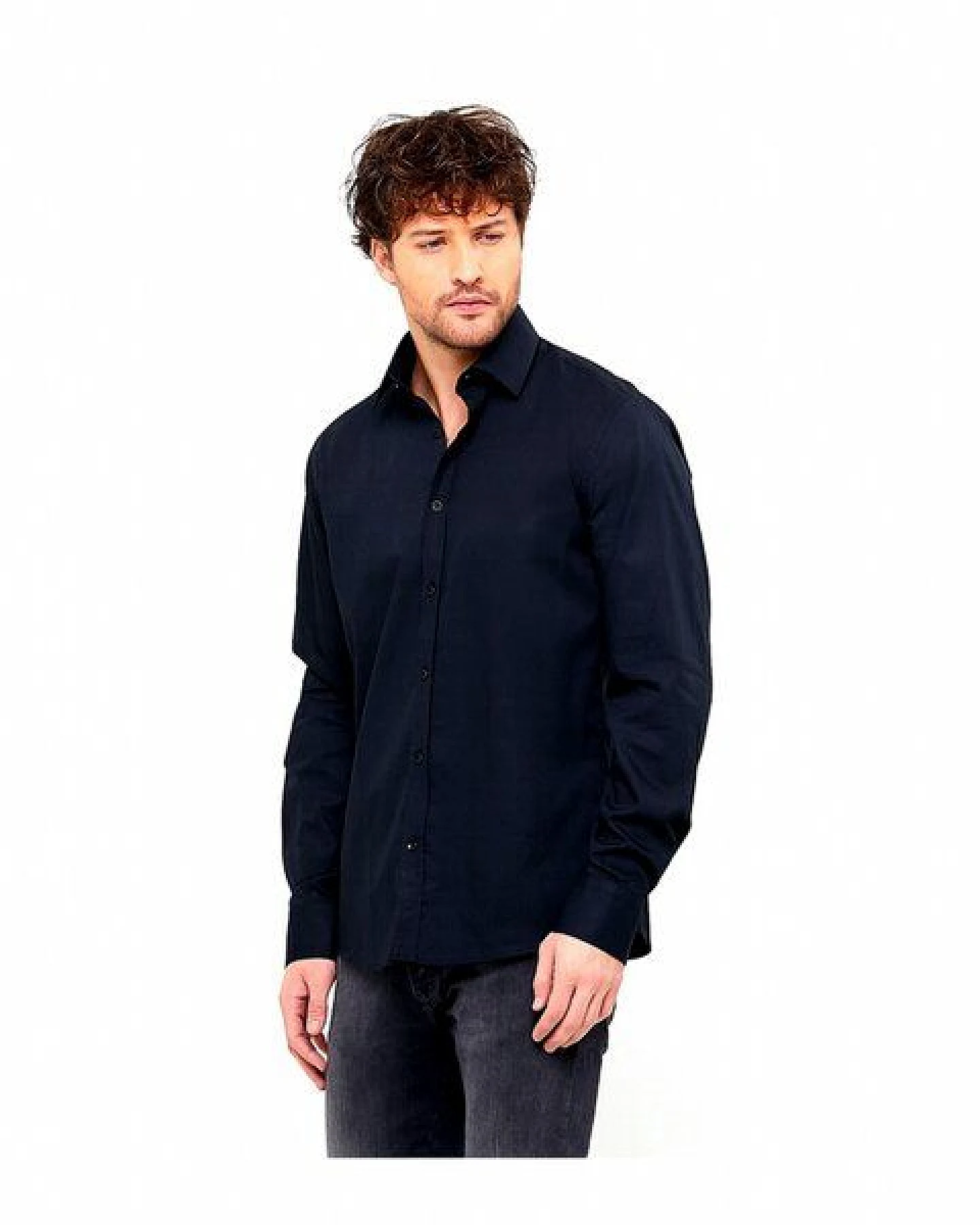 BUFFON ITALY Herren Business Hemd Bio-Baumwolle weiss schwarz Classic Fit Slim Fit – Ansicht 4
