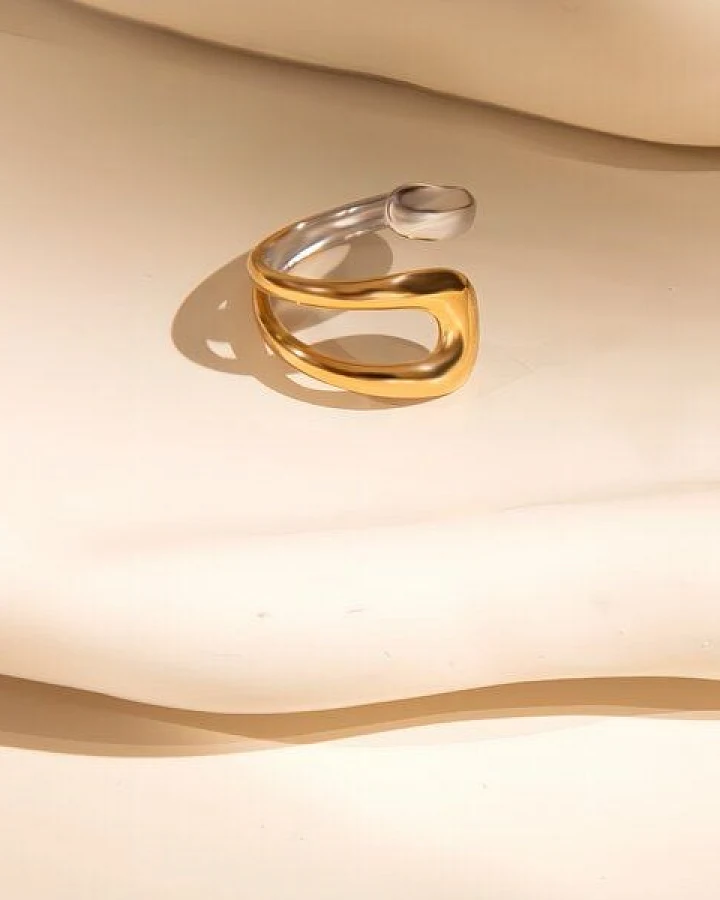 ELEKTROPULLI Größenverstellbarer Gold Silber FLOOD Ring