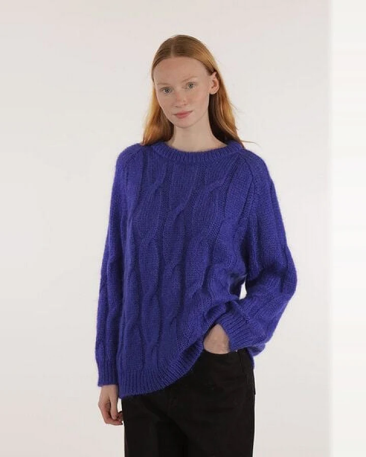 Les Racines Du Ciel Mohair Zopfmuster-Pullover Modell: Iroise