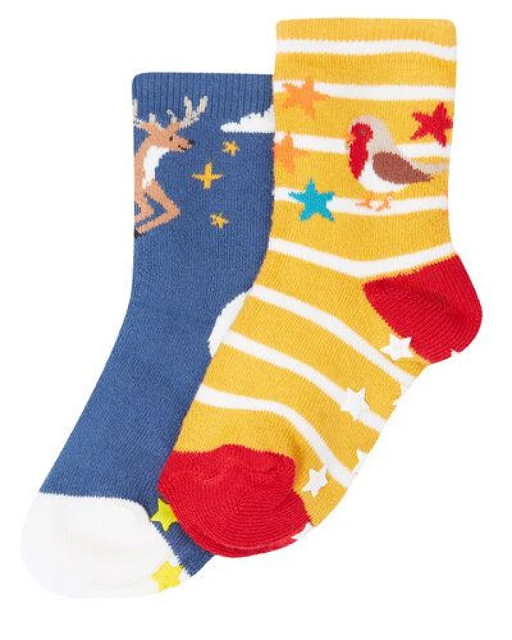 Produktseite: Frugi Weihnachts dicke Socken in Zweierpack mit Antirutsch-Noppen