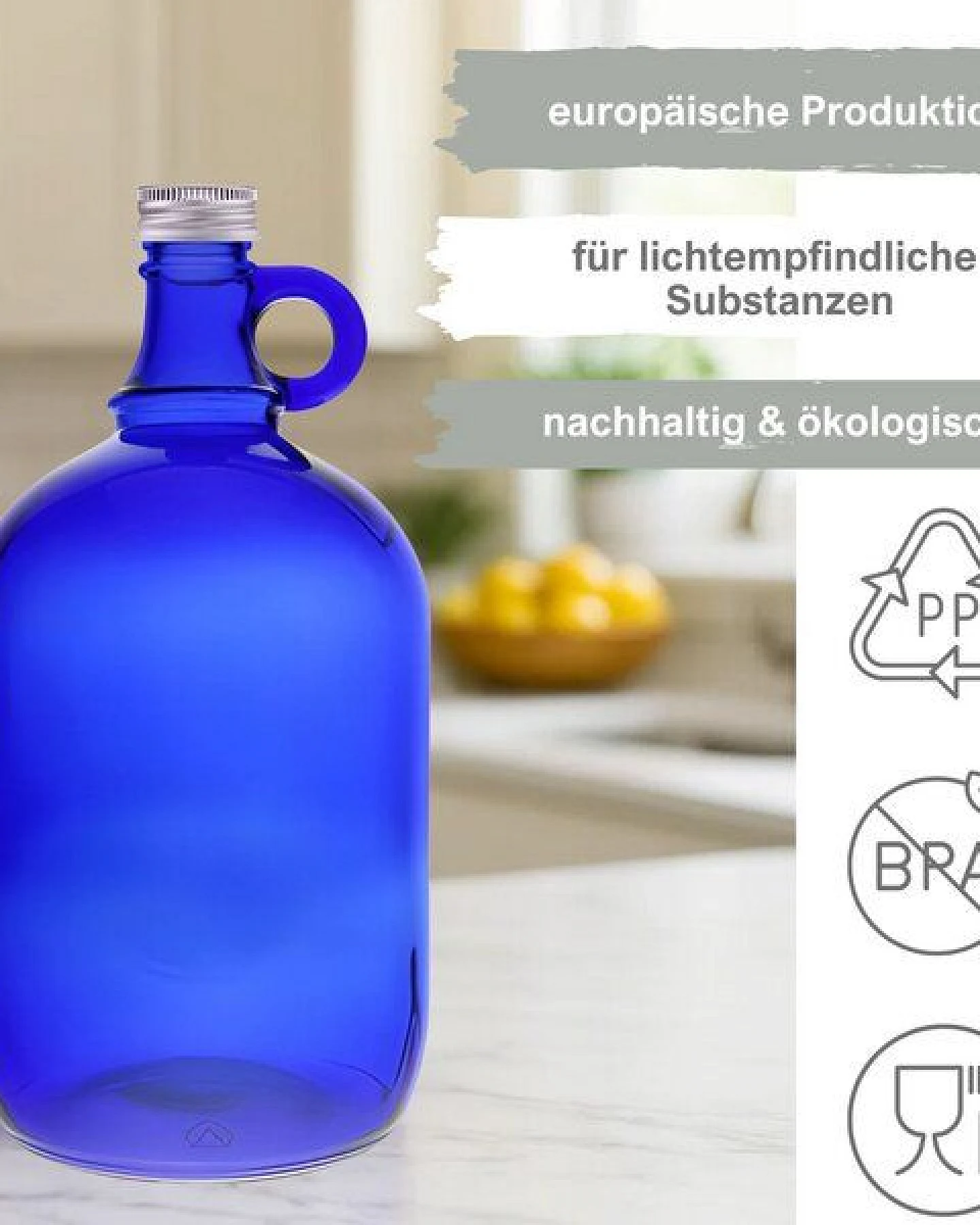 mikken Große blaue Gallone 2 Liter Glasflasche / Wasserflasche mit Deckel – Ansicht 2