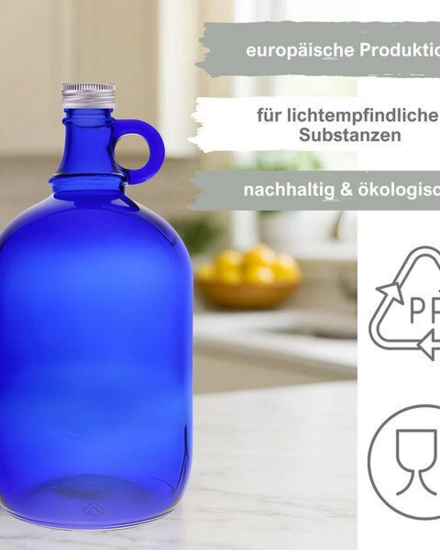 mikken Große blaue Gallone 2 Liter Glasflasche / Wasserflasche mit Deckel – Ansicht 2