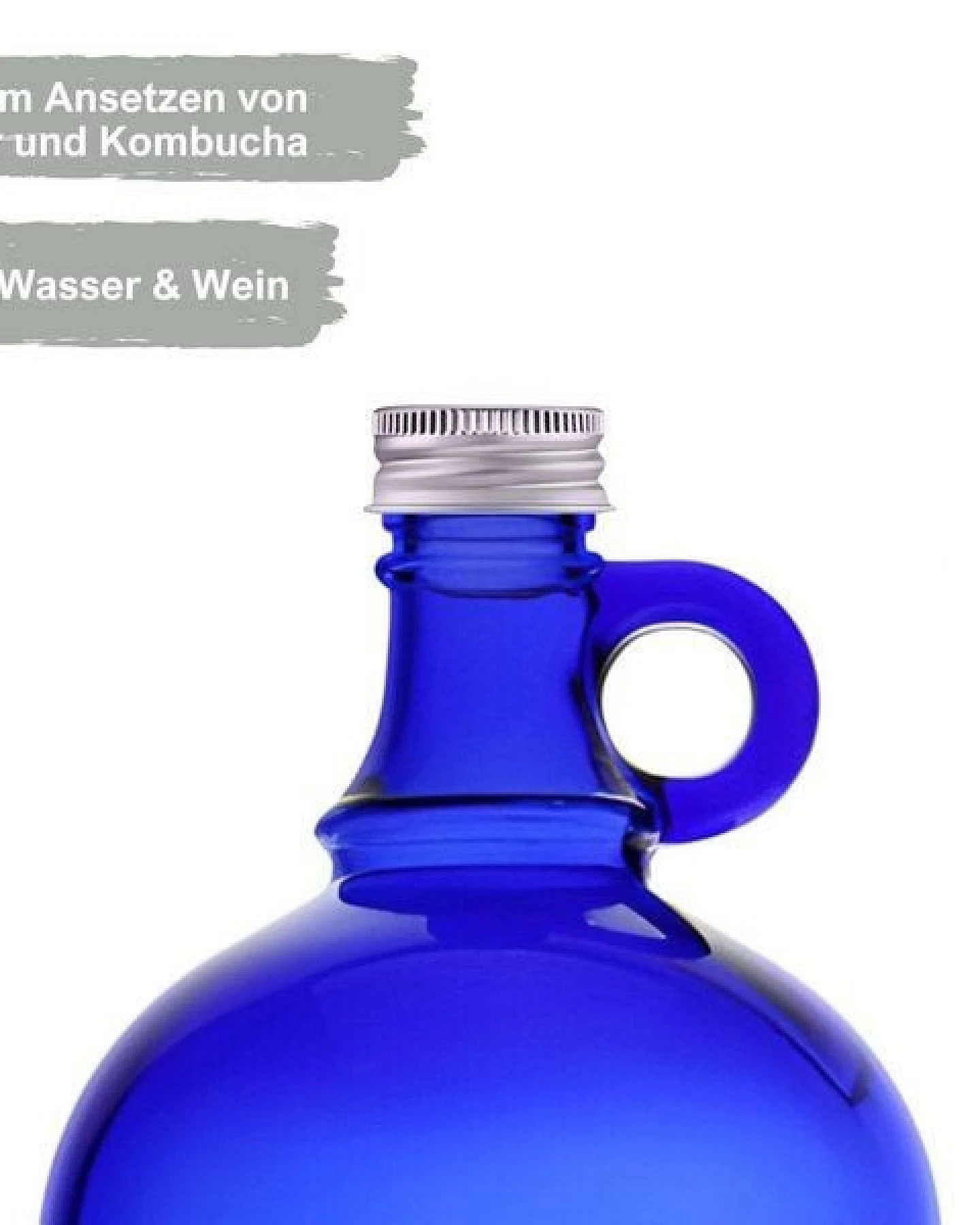 mikken Große blaue Gallone 2 Liter Glasflasche / Wasserflasche mit Deckel – Ansicht 3