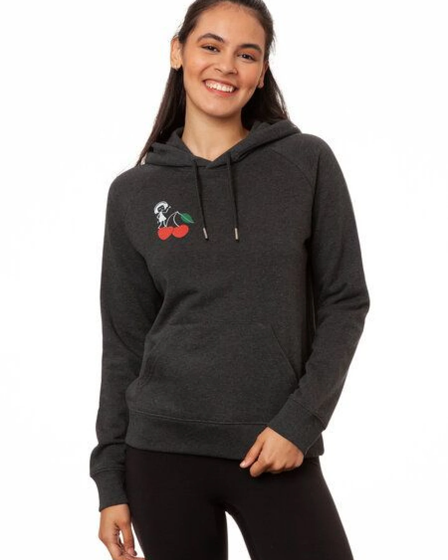 FellHerz Damen Hoodie Cherry dance dark grey melange, Bio Fair und Vegan – Ansicht 2