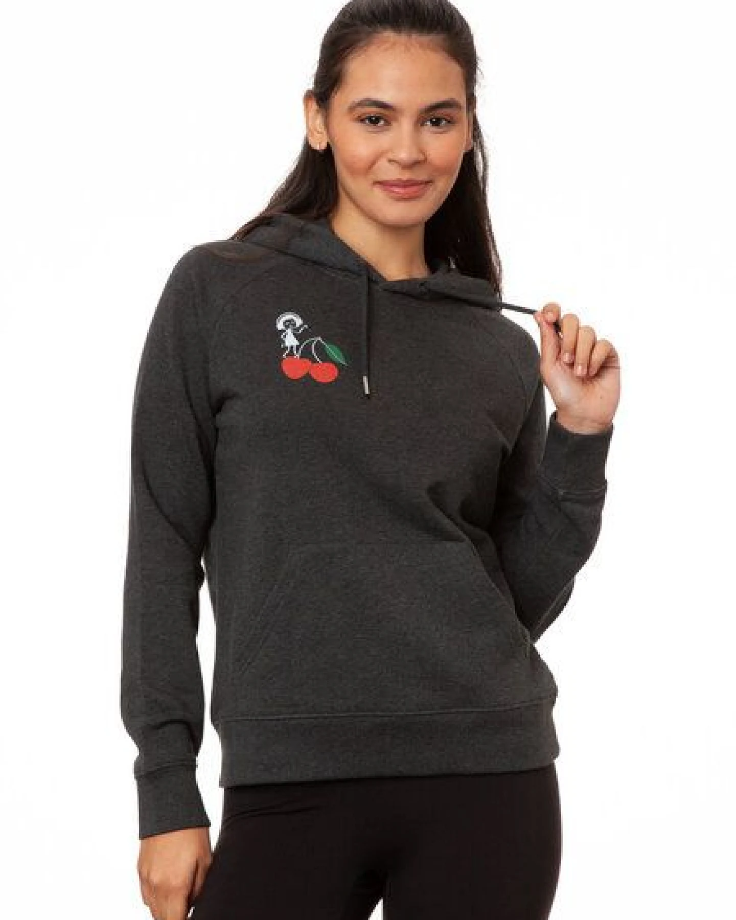 FellHerz Damen Hoodie Cherry dance dark grey melange, Bio Fair und Vegan – Ansicht 3