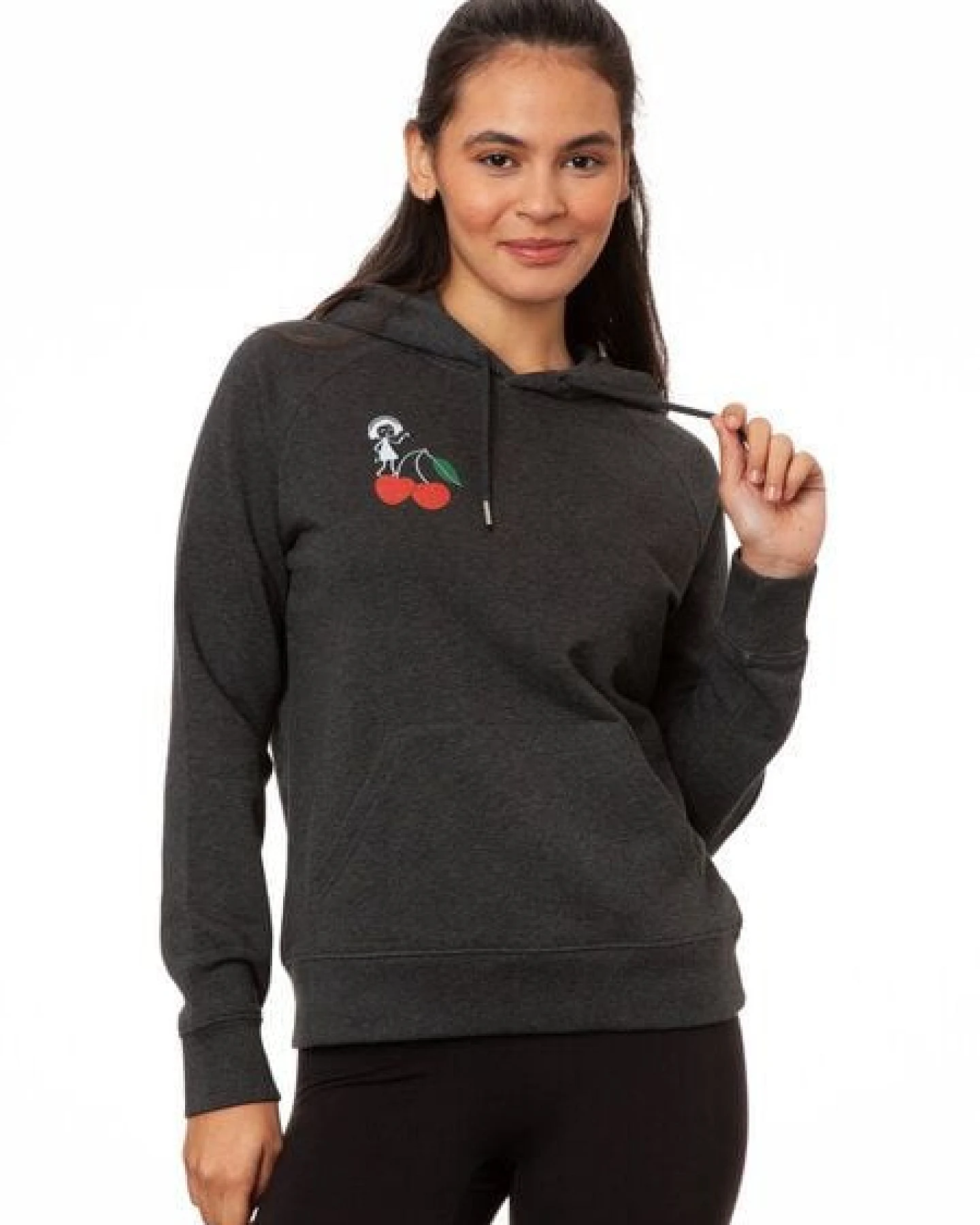 FellHerz Damen Hoodie Cherry dance dark grey melange, Bio Fair und Vegan – Ansicht 3