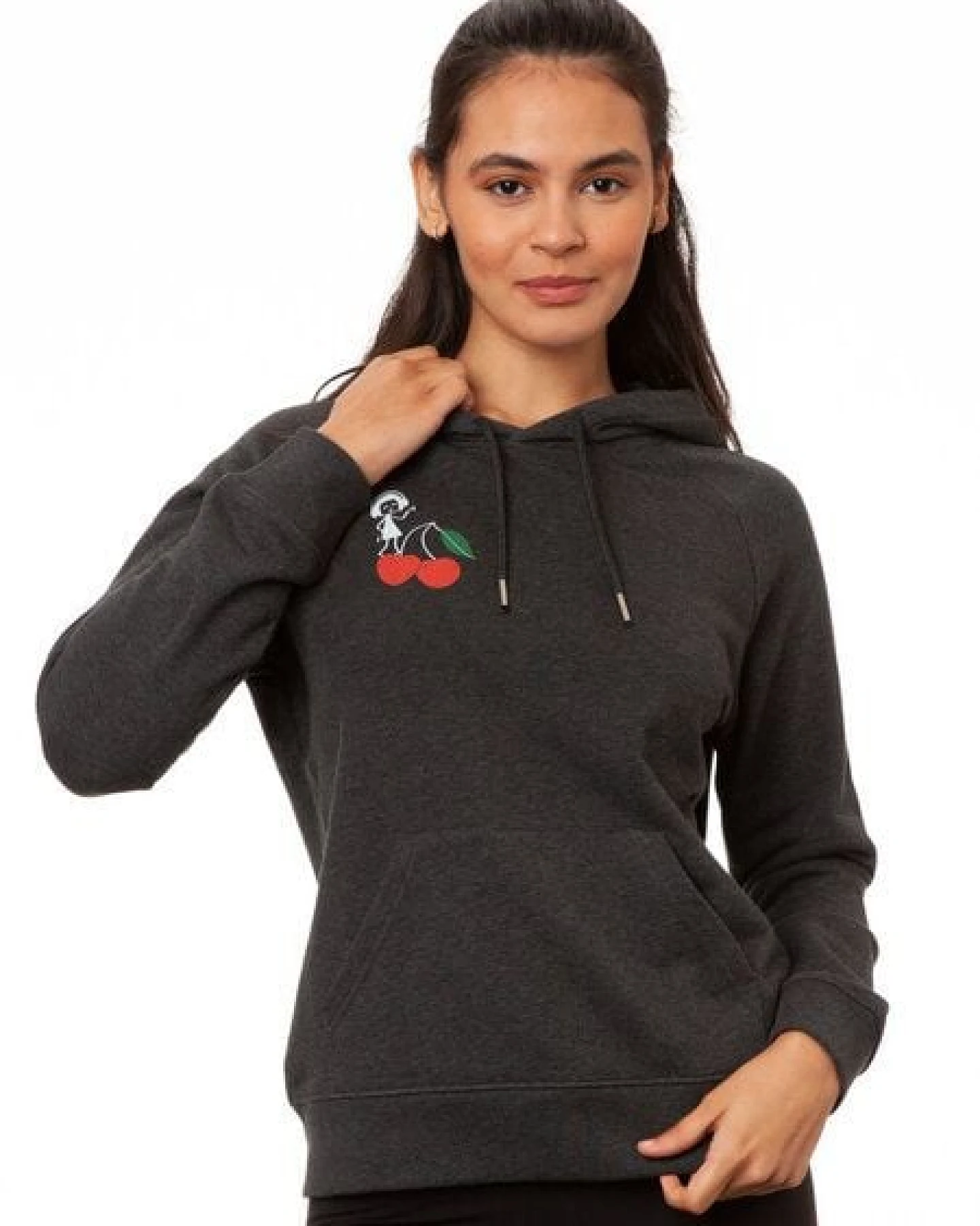 FellHerz Damen Hoodie Cherry dance dark grey melange, Bio Fair und Vegan – Ansicht 4