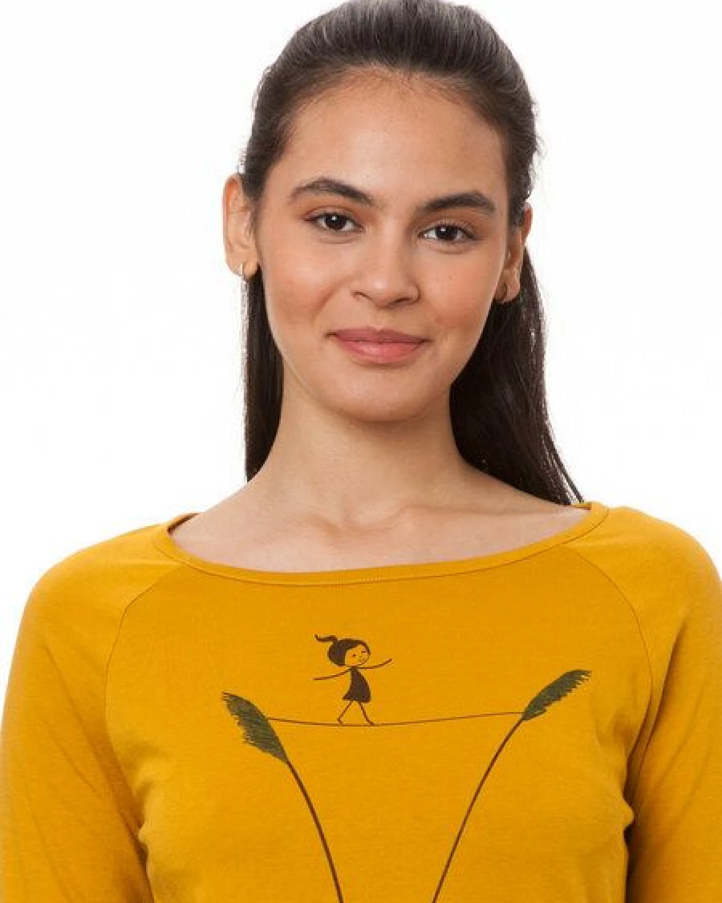 FellHerz Damen Raglan Longsleeve Seiltanz harvest gold Bio Fair Vegan – Ansicht 3