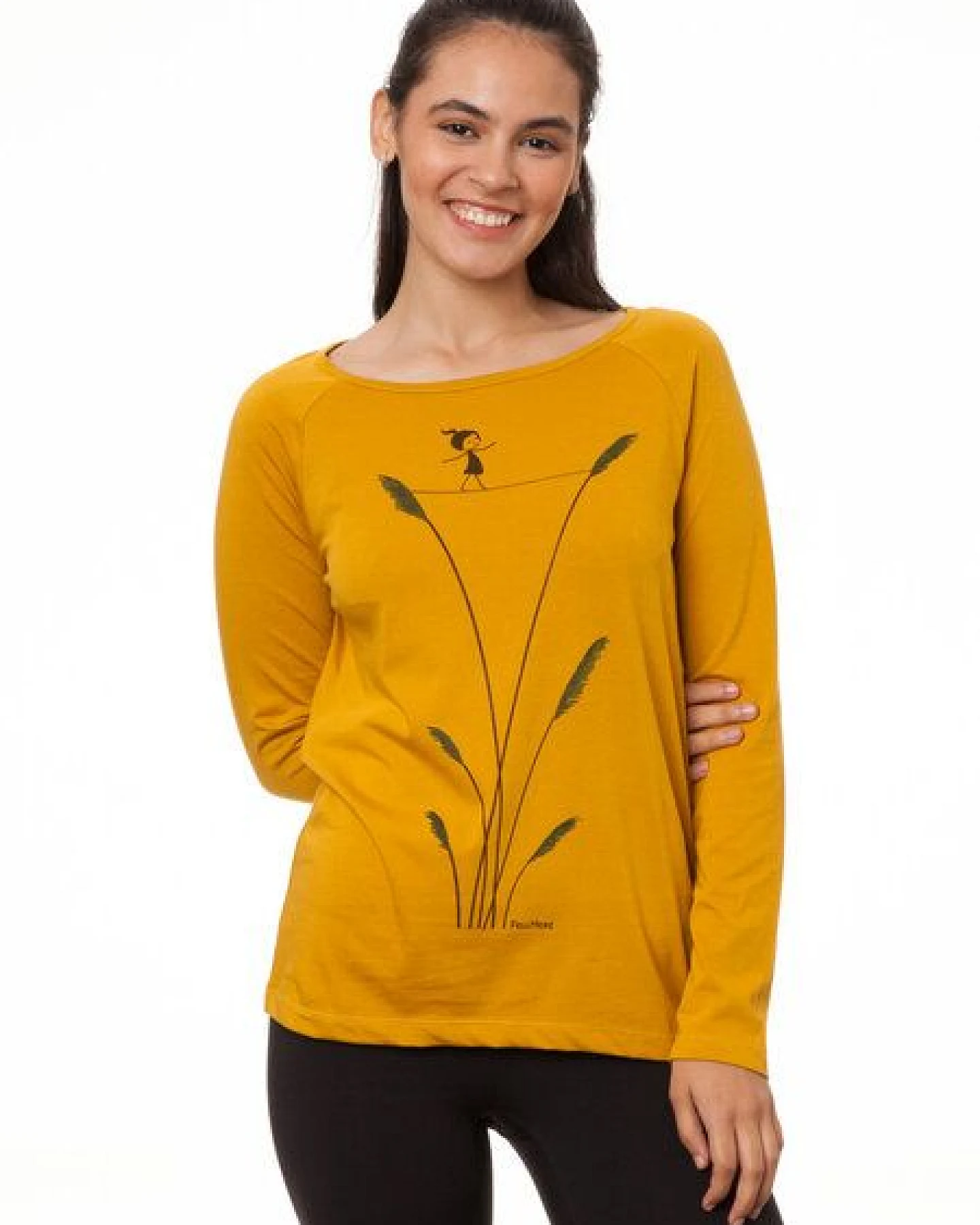 FellHerz Damen Raglan Longsleeve Seiltanz harvest gold Bio Fair Vegan – Ansicht 4