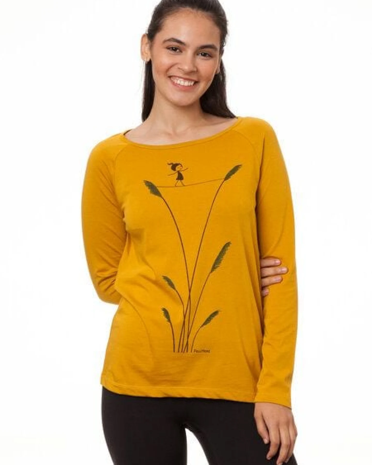 FellHerz Damen Raglan Longsleeve Seiltanz harvest gold Bio Fair Vegan – Ansicht 4