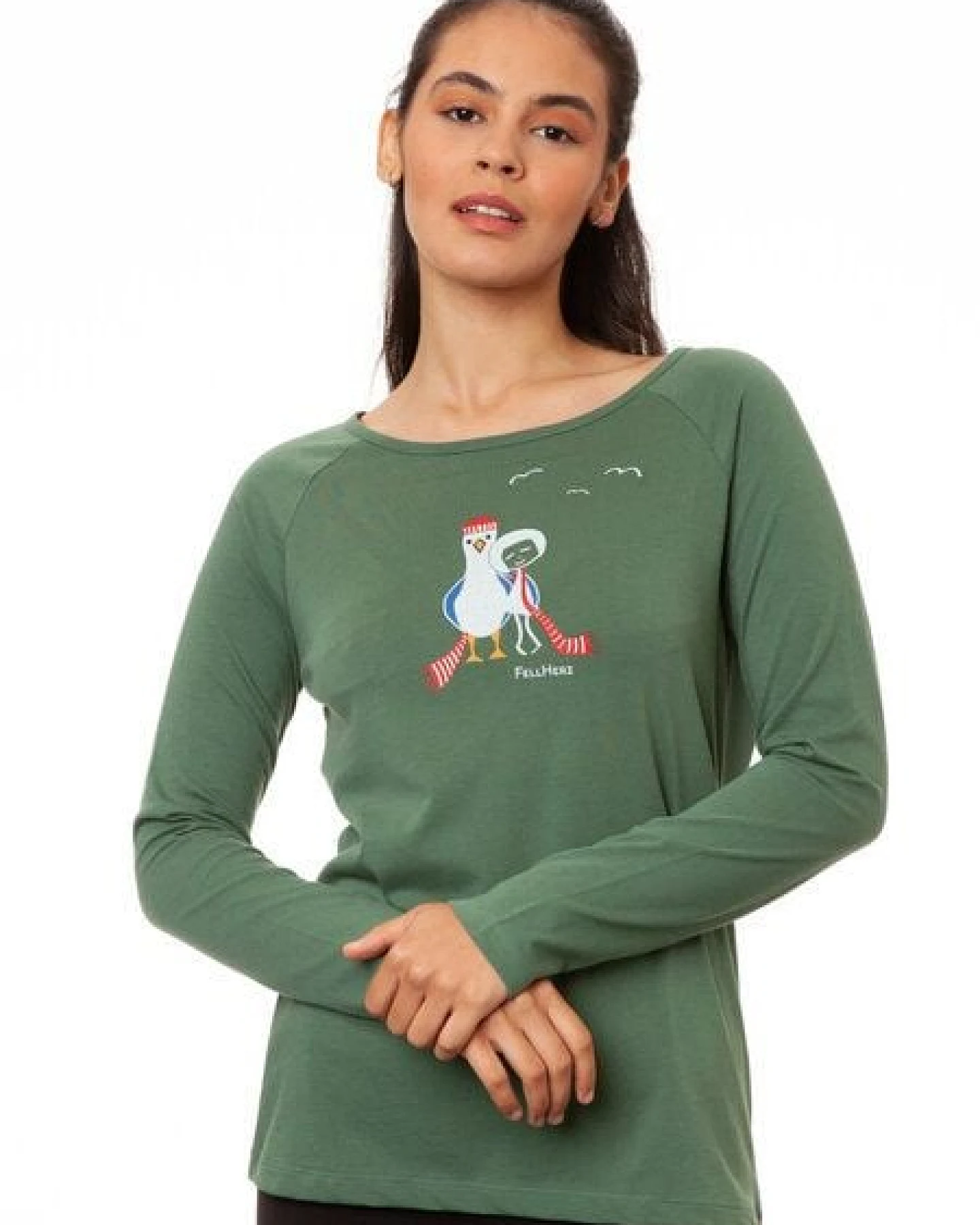 FellHerz Damen Raglan Longsleeve Möwen-Liebe ivy green Bio Fair Vegan – Ansicht 4
