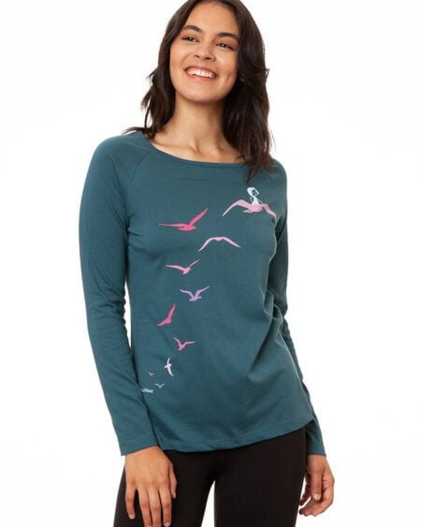 FellHerz Damen Raglan Longsleeve Möwenflug atlantic teal Bio Fair Vegan – Ansicht 4