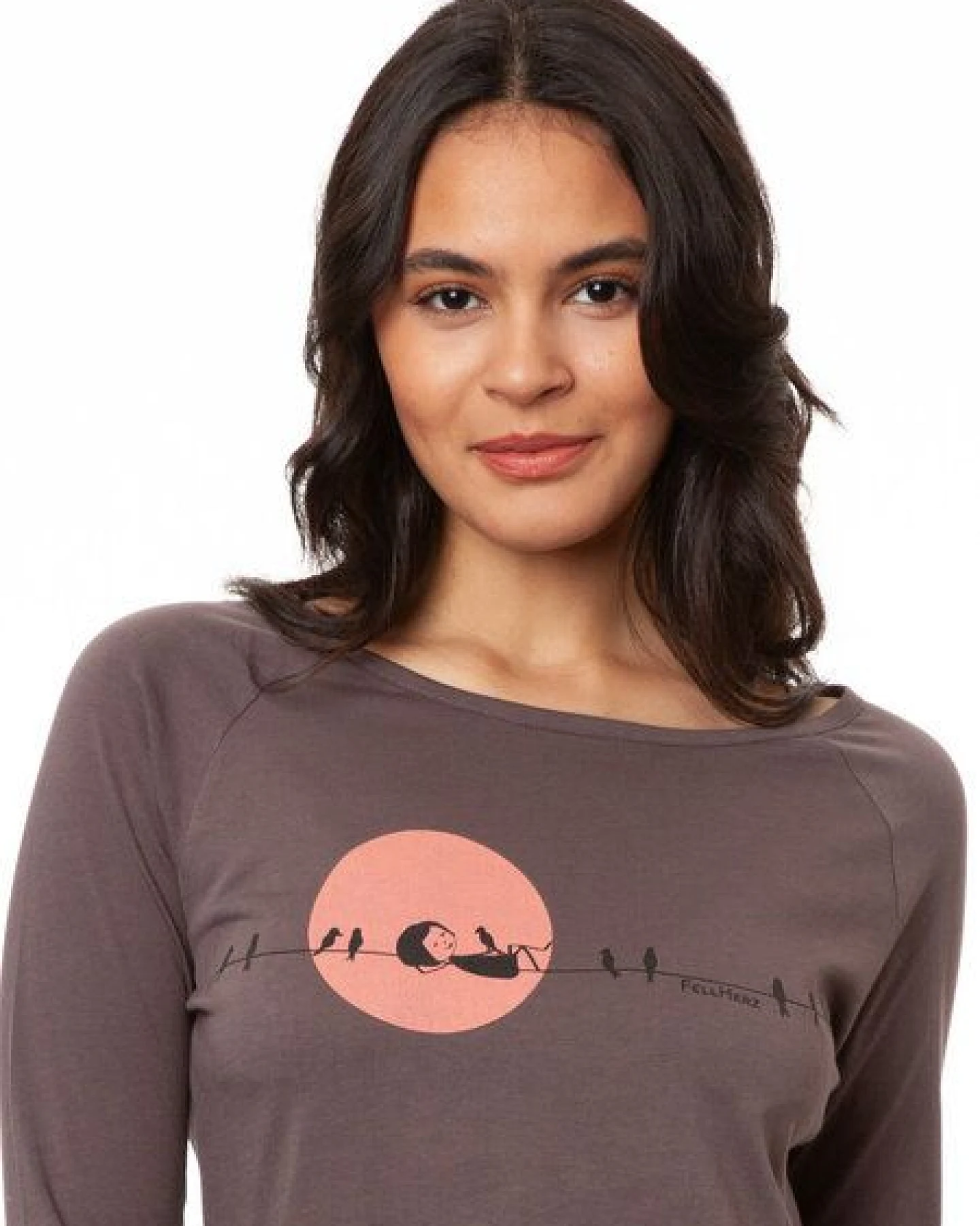 FellHerz Damen Raglan Longsleeve Sunrise volcanic grey Bio Fair Vegan – Ansicht 2