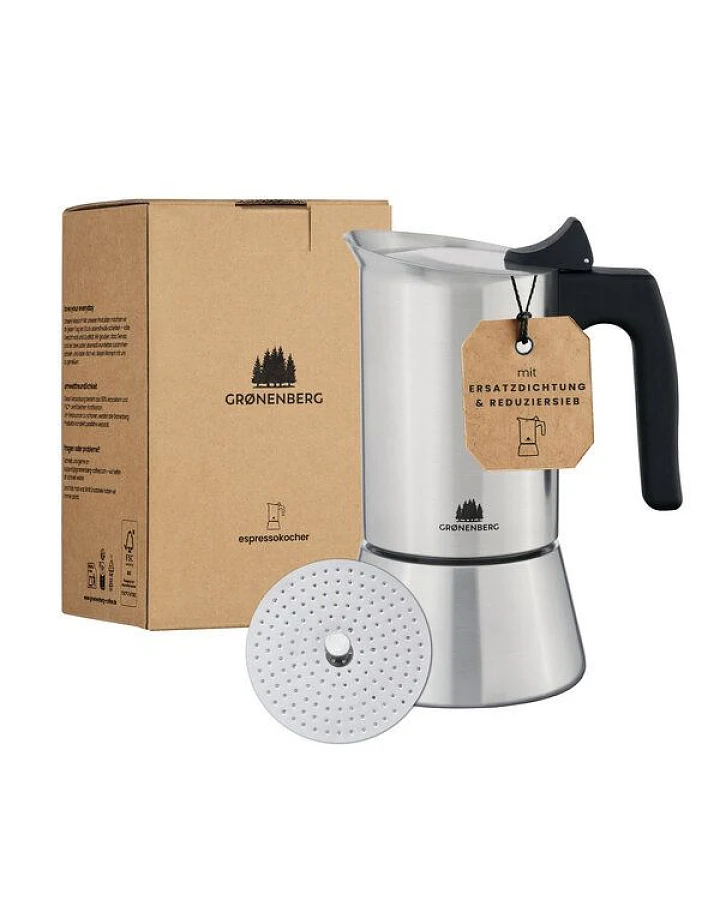 GROENENBERG Espressokocher Induktion 4 oder 6 Tassen (200-300 ml) aus Edelstahl