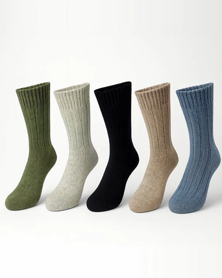 Bruno Barella Winter Thermo Socken 5er Set mit Schafwolle & Alpakawolle – Naturfarben Mix