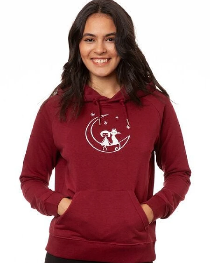 FellHerz Damen Hoodie Moon Cat burgundy, Bio Fair und Vegan