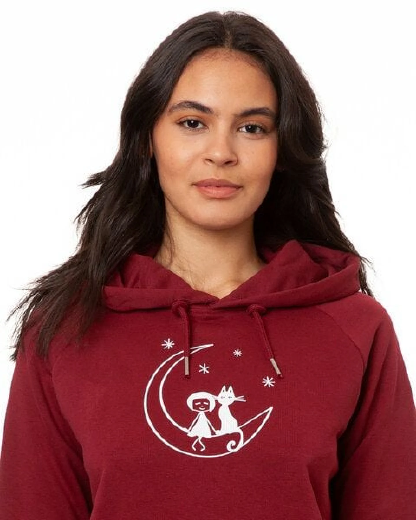 FellHerz Damen Hoodie Moon Cat burgundy, Bio Fair und Vegan – Ansicht 2